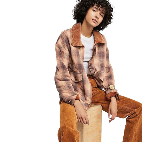 Free People Plaid Poconos Zip Up Quilted Jacket with cord collar Women's Size XS - Picture 2 of 9